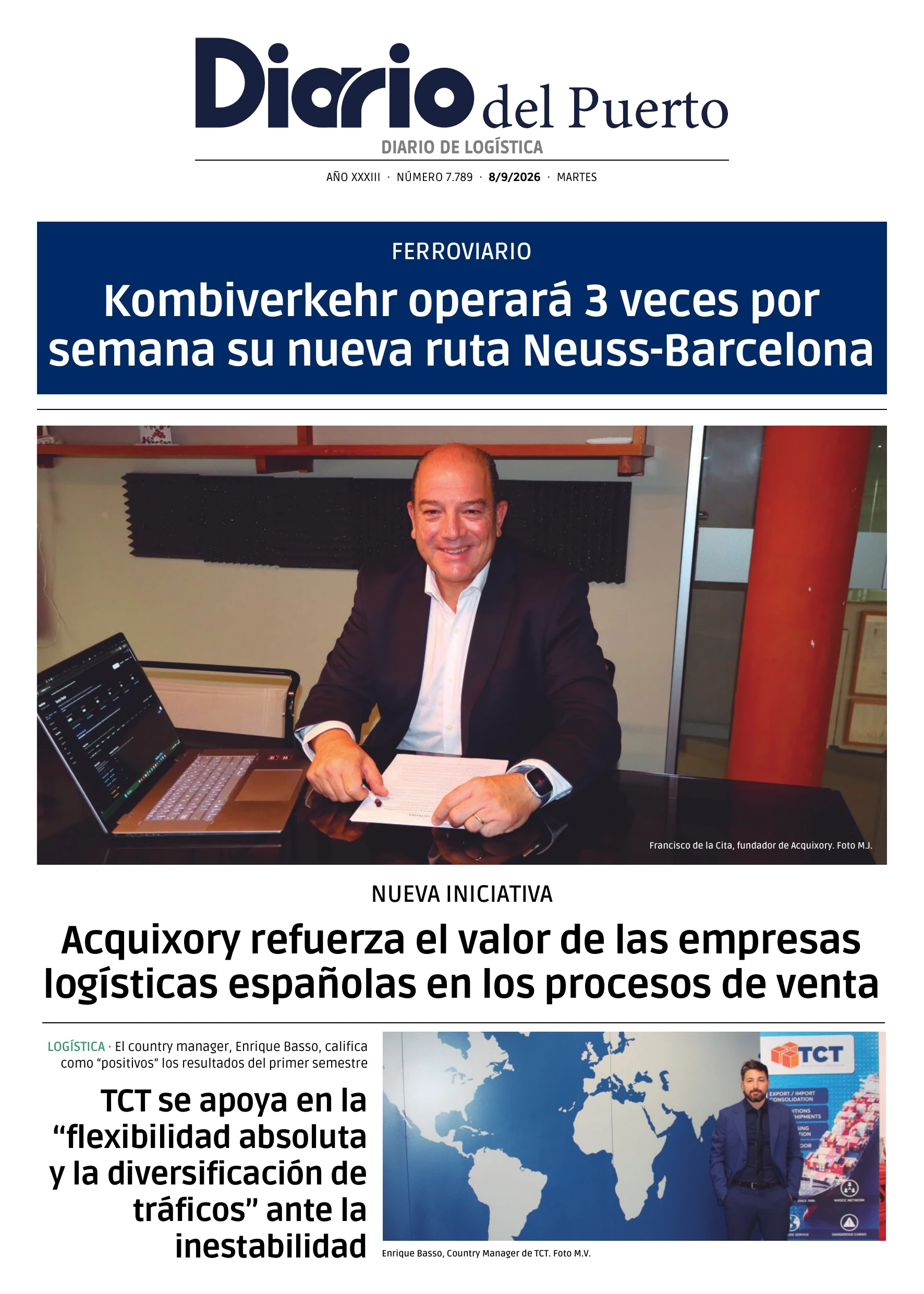 Portada de Diario del Puerto del 8 de septiembre de 2026 con ACQUIXORY y Francisco de la Cita